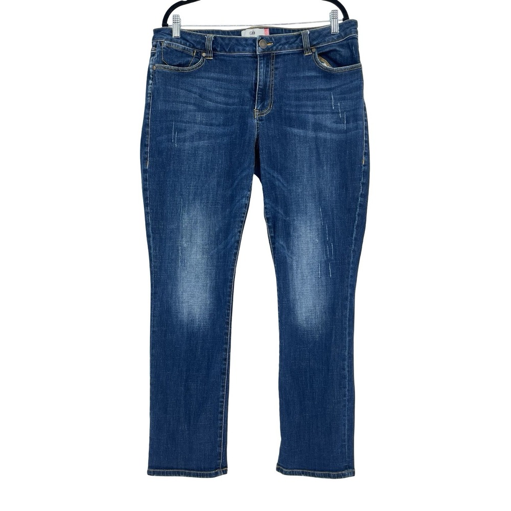 Cabi Jeans Women's 16 High Rise Straight Leg Blue Distressed Stretch Denim